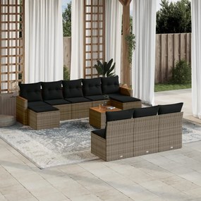vidaXL 11 pcs conjunto sofás de jardim c/ almofadões vime PE cinzento