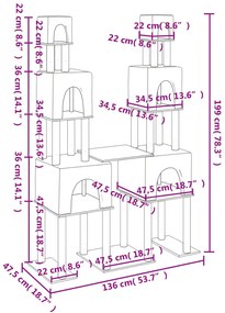 Árvore para gatos c/ postes arranhadores sisal 199 cm cor creme