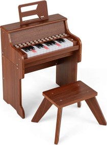 Piano de brincar com 25 teclas para crianças 38 x 24 x 47 cm, com banco e suporte, velocidade e volume ajustáveis, modo de aprendizagem, design em mad