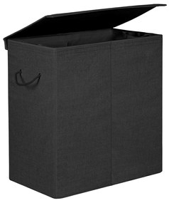 Cesto de roupa suja SONGMICS 142L, cesto de roupa suja de tecido Linenette, cesto de roupa dividido com tampa magnética e alças, dobrável, com forro removível, preto LCB02BK