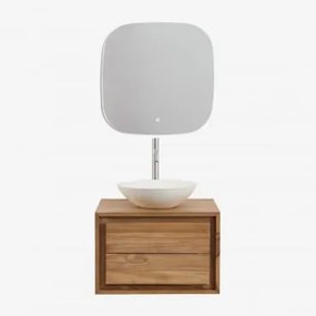 Conjunto De Móvel De Casa De Banho Em Madeira De Teca Jabari Madeira De Teca & Cimento Redondo Branco Ø40 Cm Zavion & Quadrado - Sklum