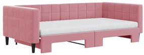 Sofá-cama com gavetão e colchões 100x200 cm veludo rosa
