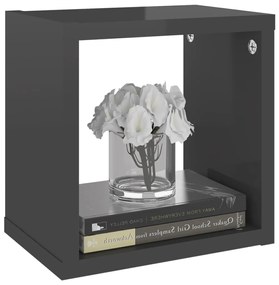 Prateleiras parede forma de cubo 6 pcs 22x15x22 cm cinza brilh.