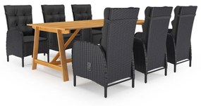 vidaXL 7 pcs conjunto de jantar de jardim preto