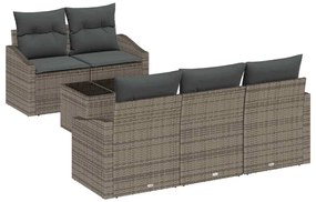 Conjunto de Sofá de Jardim 6 Peças com Almofadas Cinzas em Rattan Sint