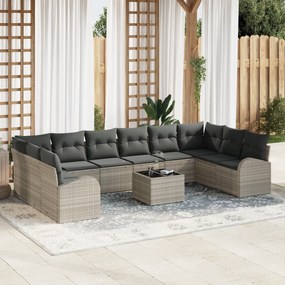 Conjunto de Sofá de Jardim vidaXL 11 Peças com Almofadas Cinza Rattan