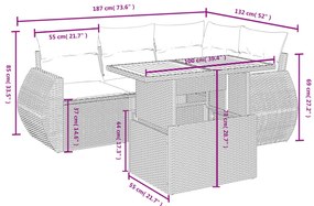 5 pcs conjunto sofás de jardim com almofadões vime PE preto