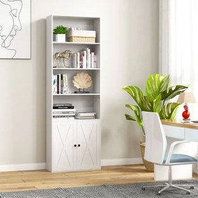 Estante com 2 Portas 6 Prateleiras e Armarios Prateleiras Ajustáveis Estante independente para Sala de Estar Escritório 60 x 24 x 180 cm Branco