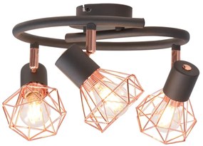 vidaXL Candeeiro de teto com 3 focos E14 preto e cobre