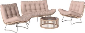 Outsunny Conjunto de Mobiliário de Jardim 4 Peças Polyrattan Conjunto Lounge com Sofá 2 Lugares 2 Poltronas Mesa de Vidro Assento Largo &amp; Profundo Almofadas Espessas | Aosom Portugal