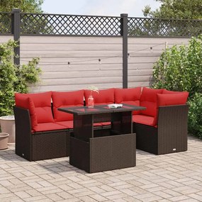 vidaXL 6 pcs conj. sofás jardim c/ almofadões vime PE/acácia castanho