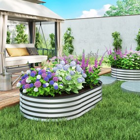 Conjunto de 2 floreiras elevadas em aço galvanizado 152 x 91 x 30 cm, kit de floreiras de jardim com rebordo em borracha, prateadas