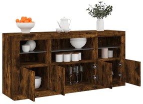 Aparador com luzes LED 142,5x37x67 cm carvalho fumado