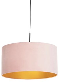 Candeeiro de suspensão com abajur de veludo rosa com ouro 50 cm - Combi Country / Rústico