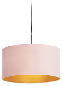 Candeeiro de suspensão com cúpula em veludo rosa com dourado 50 cm - Combi