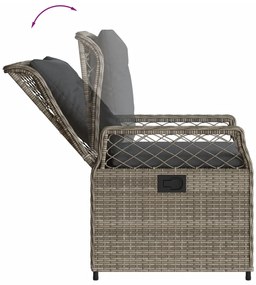 7 pcs conjunto de jantar p/ jardim c/ almofadões vime PE cinza