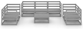 8 pcs conjunto lounge de jardim pinho maciço cinzento
