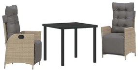Conjunto de Jantar de Jardim 3 Peças, Rattan Sintético Bege