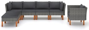 7 pcs conj. lounge jardim vime PE e madeira eucalipto cinzento