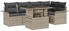 Conjunto de Sofá de Jardim de 6 Peças com Almofadas em Rattan Polipropileno Cinza Claro