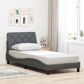 vidaXL Estrutura de cama sem colchão 90x200 cm tecido cinzento-escuro