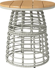 Outsunny Mesa de centro para jardim mesa auxiliar exterior redonda em resina com efeito rattan aço e tampo composto Ø45 x 50 cm cinza | Aosom Portugal