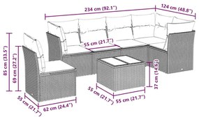 7 pcs conjunto de sofás p/ jardim c/ almofadões vime PE preto