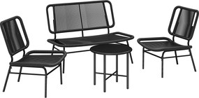 Conjunto Jardim de Vime com 4 peças Inclui Sofá de 2 Lugares 2 Poltronas e Mesa de Centro com Tampo Metálico Preto