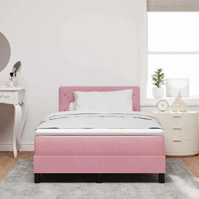 Cama Box com Colchão e LED Rosa 120x190 cm Veludo