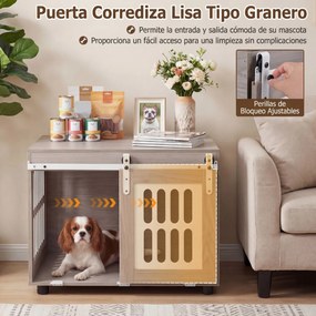 Gaiola para cães com mesa auxiliar interior e porta de correr 80 x 56 x 62,5 cm, para animais de médio e grande porte, com capacidade para 30 kg Cinze