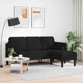 Sofá L de 3 lugares vidaXL Preto 160 cm Tecido