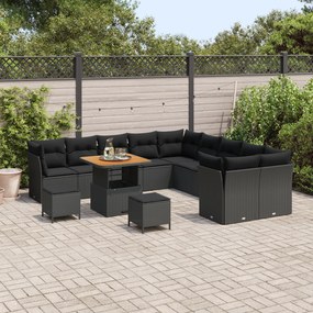 Conjunto de Sofá de Jardim vidaXL de 13 Peças com Almofadas Preto Vime