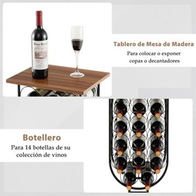 Garrafeira para 14 garrafas de vinho com rodas amovíveis e bloqueáveis 38 x 30 x 82 cm Castanho e preto