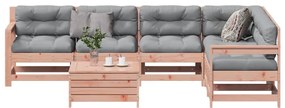 7 pcs conj. lounge jardim com almofadões madeira douglas maciça