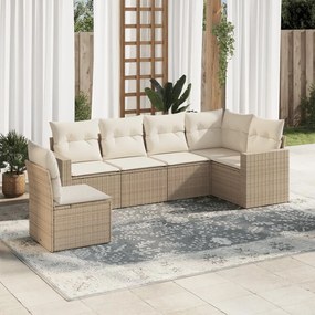 6 pcs conjunto de sofás p/ jardim com almofadões vime PE bege
