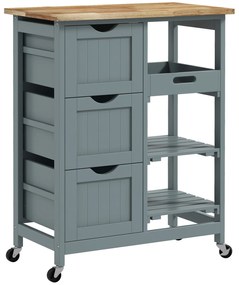 HOMCOM Carrinho de Cozinha com Rodas Carrinho de Serviço com 3 Gavetas 2 Prateleiras Abertas e Bandeja 67x37x85,5 cm Cinzento