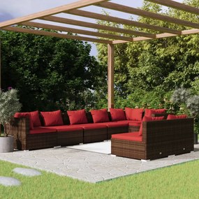 vidaXL 8 pcs conjunto lounge jardim c/ almofadões vime PE castanho
