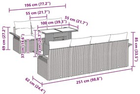 Conjunto de Sofá de Jardim com 8 Peças e Almofadas Cinzas em Rattan Si