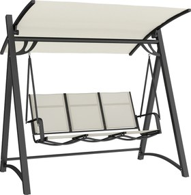 Baloiço de Jardim de 3 Lugares com Teto Ajustável UPF50+ Assento Transpirável e Estrutura em Metal 188x130x183 cm Creme