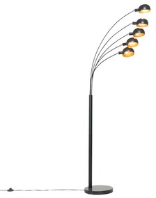 Candeeiro de pé de design preto com 5 luzes douradas - Sixties Marmo Design