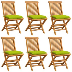 Cadeiras jardim c/ almofadões verde brilhante 6 pcs teca maciça