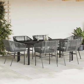 Conjunto jantar jardim 7 peças almofadas vidro vime cinzento PE