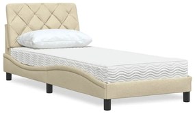 vidaXL Cama com colchão 80x200 cm tecido cor creme