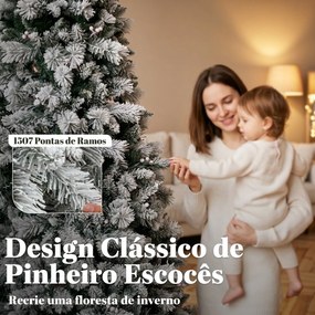 Árvore de Natal Artificial 270 cm com 1507 Ramos Base Metálica Dobrável e Montagem Rápida Branca