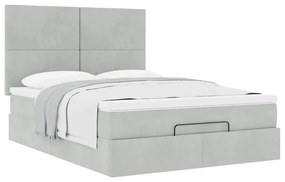 Estrutura cama otomana colchões 140x200cm veludo cinzento claro