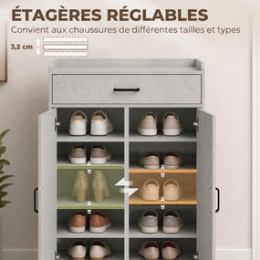 Sapateira, Móvel para Sapatos com 2 Portas, 62,5 x 35 x 95 cm, Prateleiras Reguláveis, Cinzento