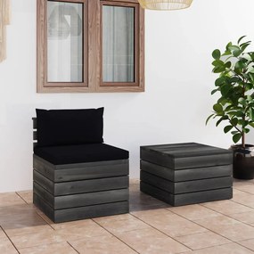vidaXL 2 pcs conjunto lounge de paletes com almofadões pinho maciço