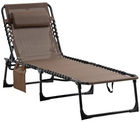 Outsunny Espreguiçadeira Dobrável de Jardim com Encosto Ajustável Apoio para Cabeça Acolchoado Bolso Lateral 185x58x30 cm Marrom