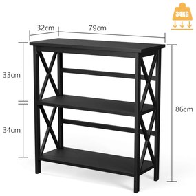 Mesa consola de 3 camadas com dispositivo anti-queda fácil de limpar e montar 79 x 32 x 86 cm Preto