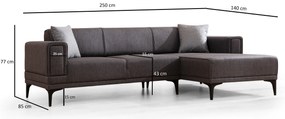 Sofá-Cama de Canto Horizon – Cinzento Escuro – 250x140 cm